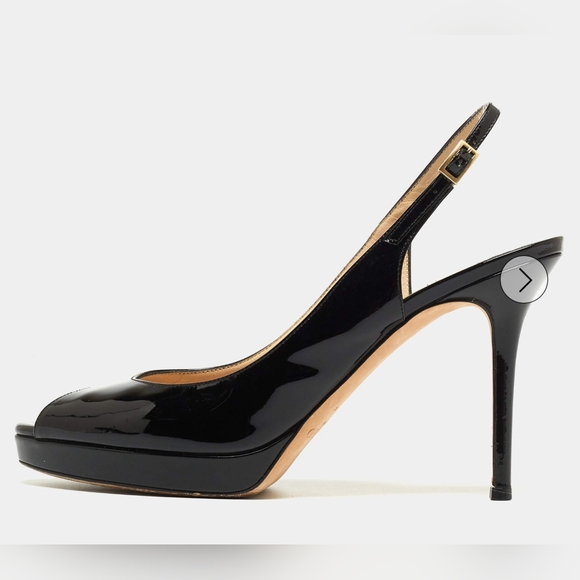 Jimmy Choo black patent platform peeptoe sling back heels Size 37.5 - Picture 11 of 16